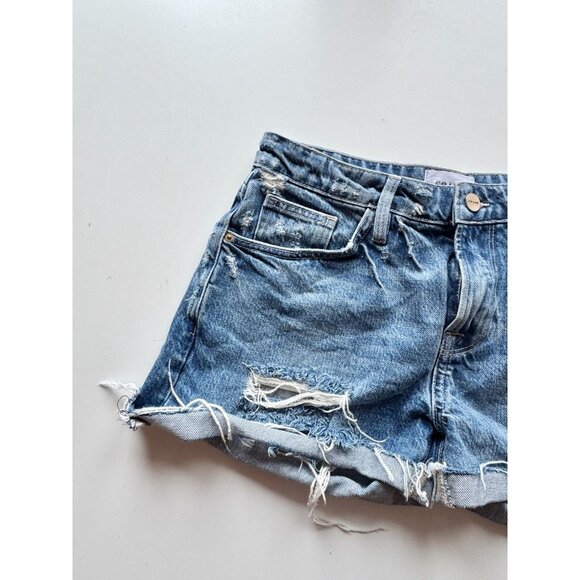 FRAME Le Grand Garcon Montgrove Rips Mid Rise Distressed Denim Shorts, Size 25 - Picture 6 of 14